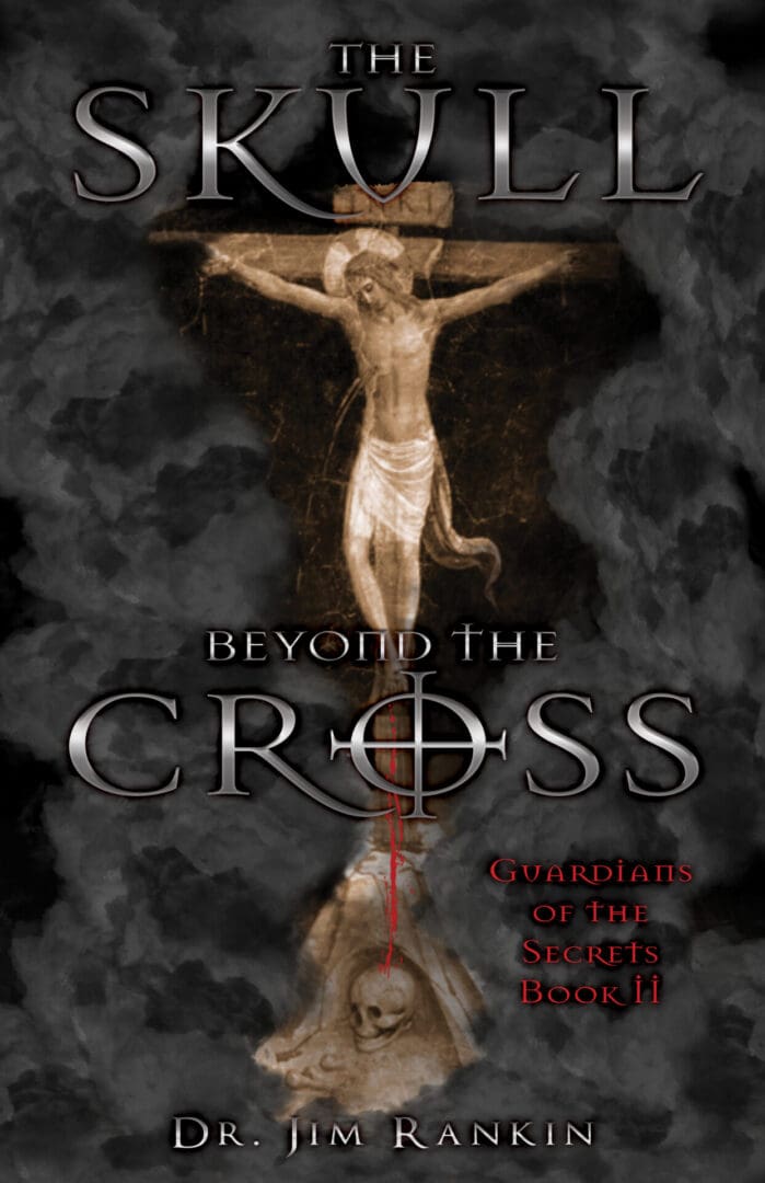 A poster of the crucifixion with smoke coming from it.